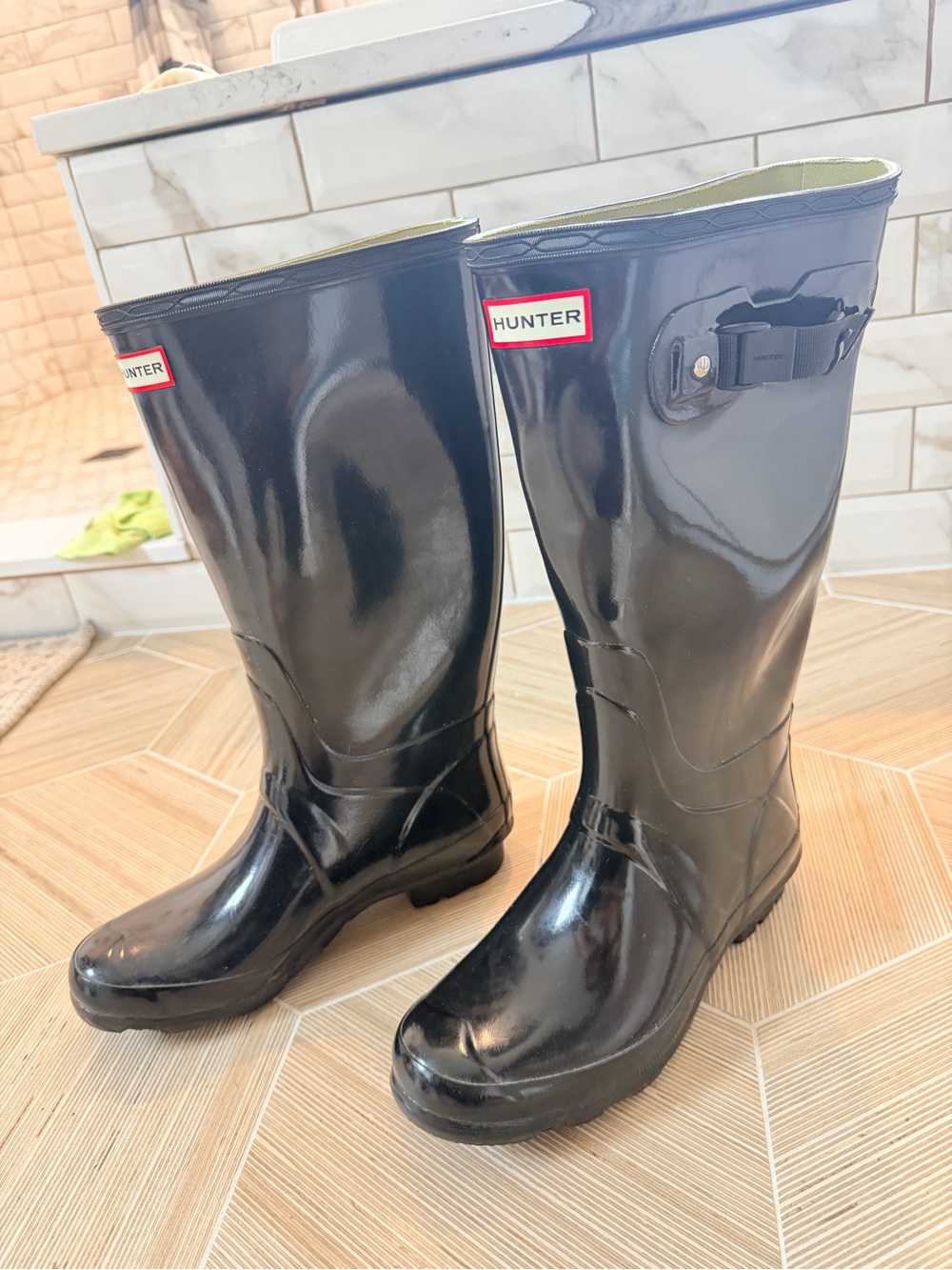 Hunter Gloss Black Tall Rain Boots with Adjustable Side Buckle - Picture 3 of 5